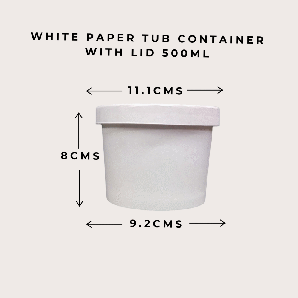WHITE PAPER TUB CONTAINER WITH LID 500ml