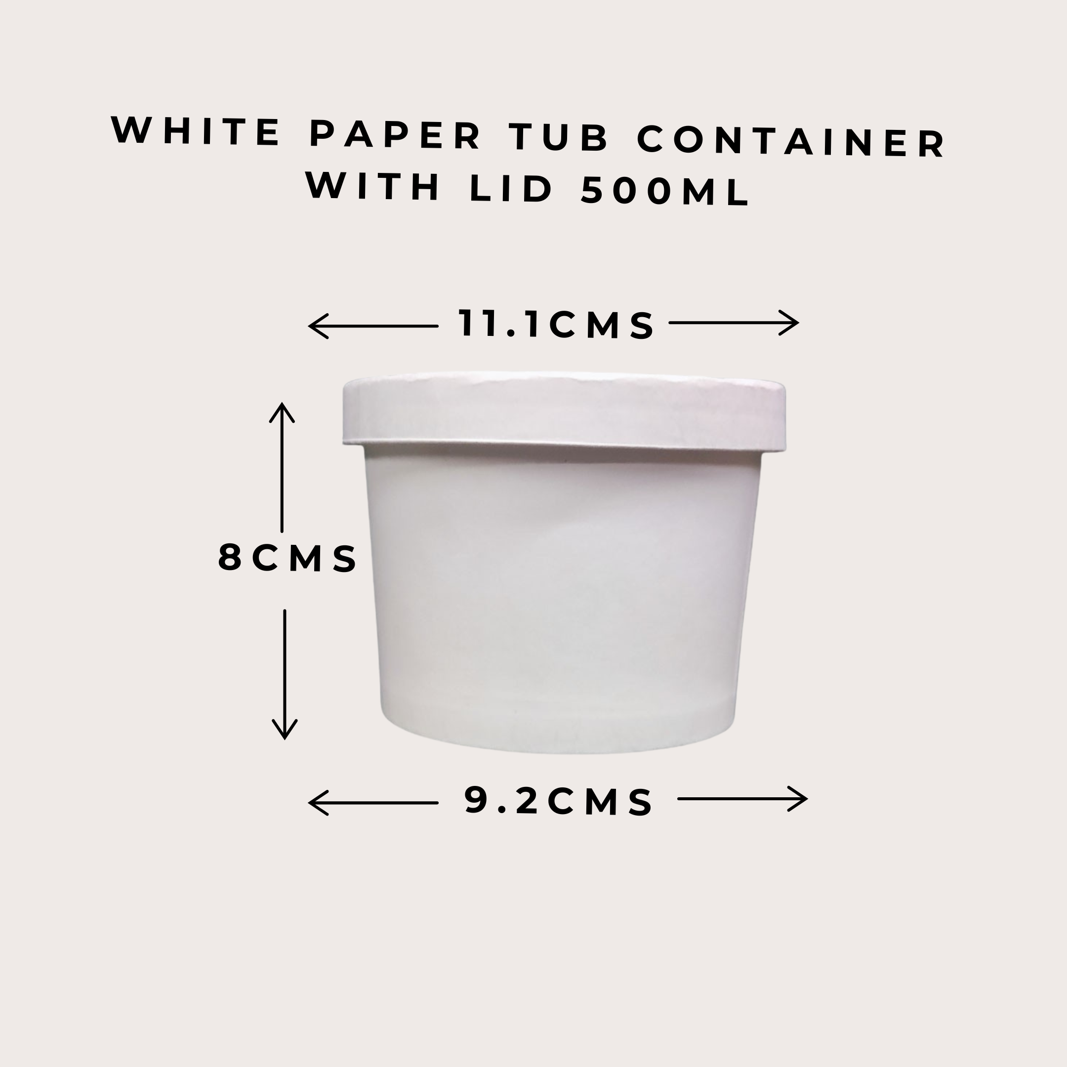 WHITE PAPER TUB CONTAINER WITH LID 500ml