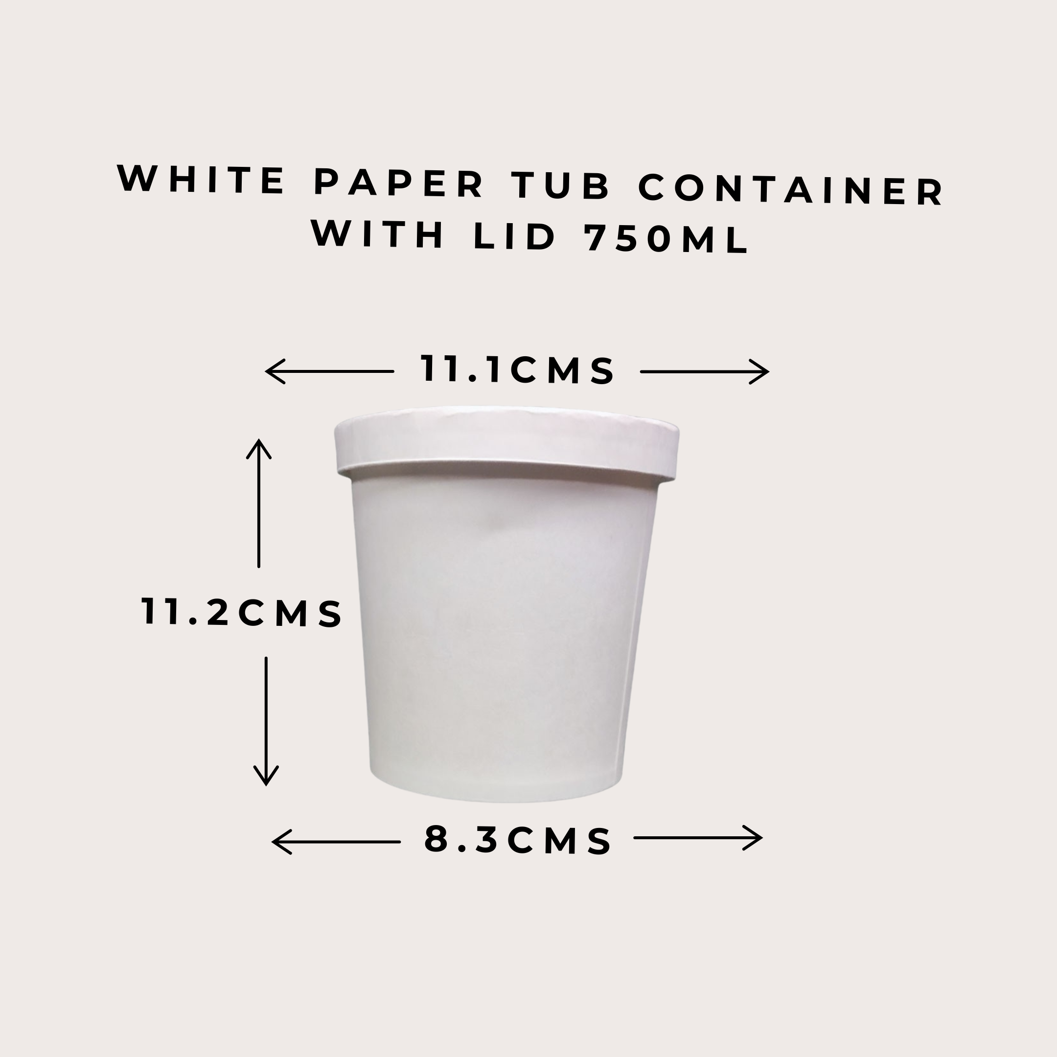 WHITE PAPER TUB CONTAINER WITH LID 750ml