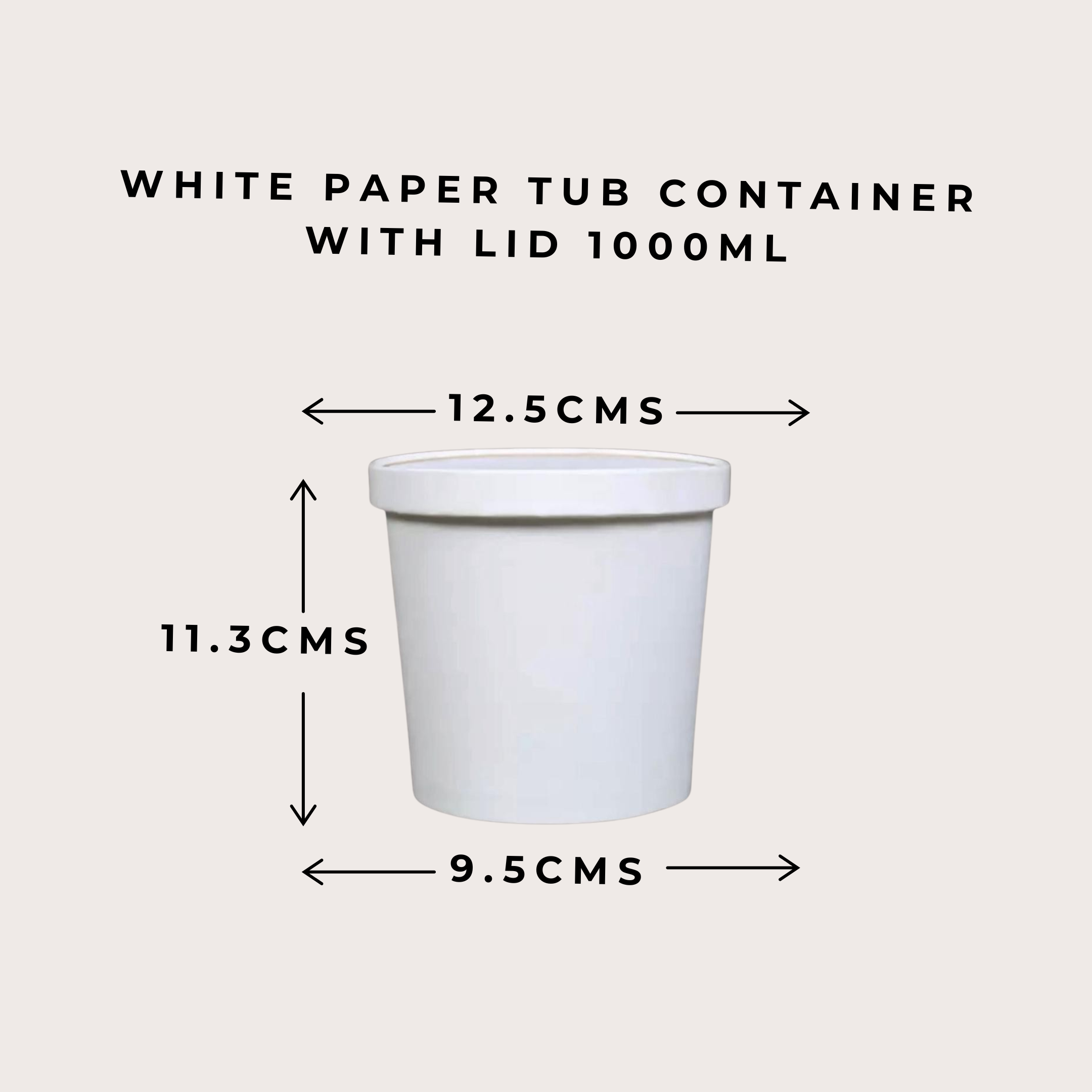 WHITE PAPER TUB CONTAINER WITH LID 1000ml