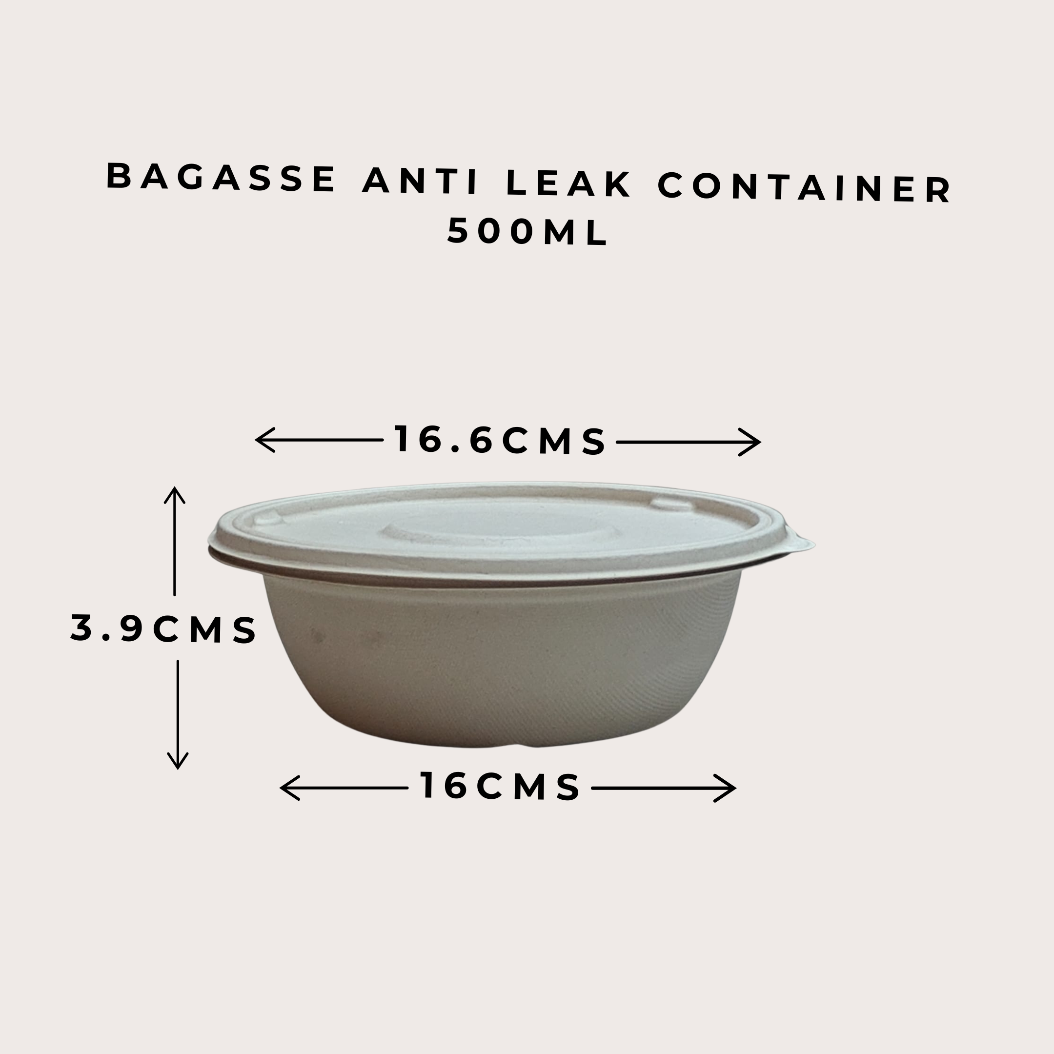 BAGASSE ANTI-LEAK CONTAINER WITH LID (ROUND) 500ml