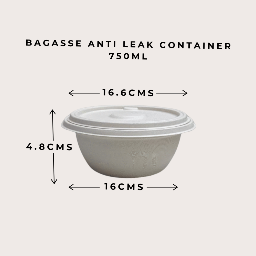 BAGASSE ANTI-LEAK CONTAINER WITH LID (ROUND) 750ml