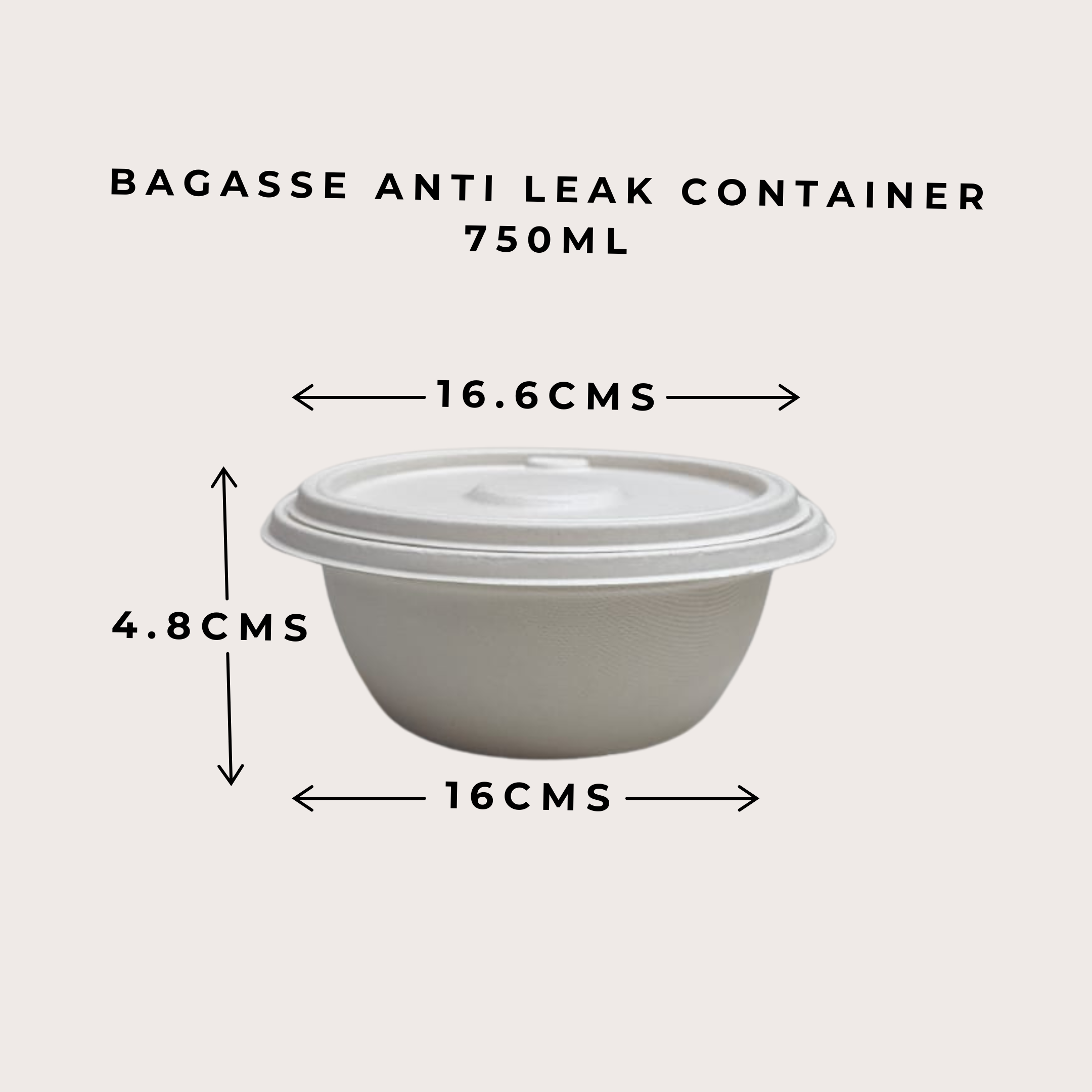 BAGASSE ANTI-LEAK CONTAINER WITH LID (ROUND) 750ml