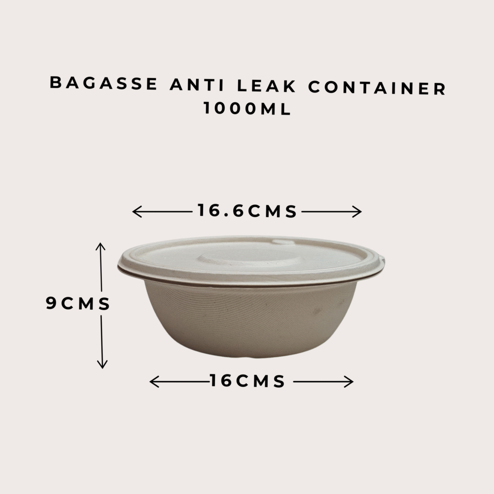 BAGASSE ANTI-LEAK CONTAINER WITH LID (ROUND) 1000ml