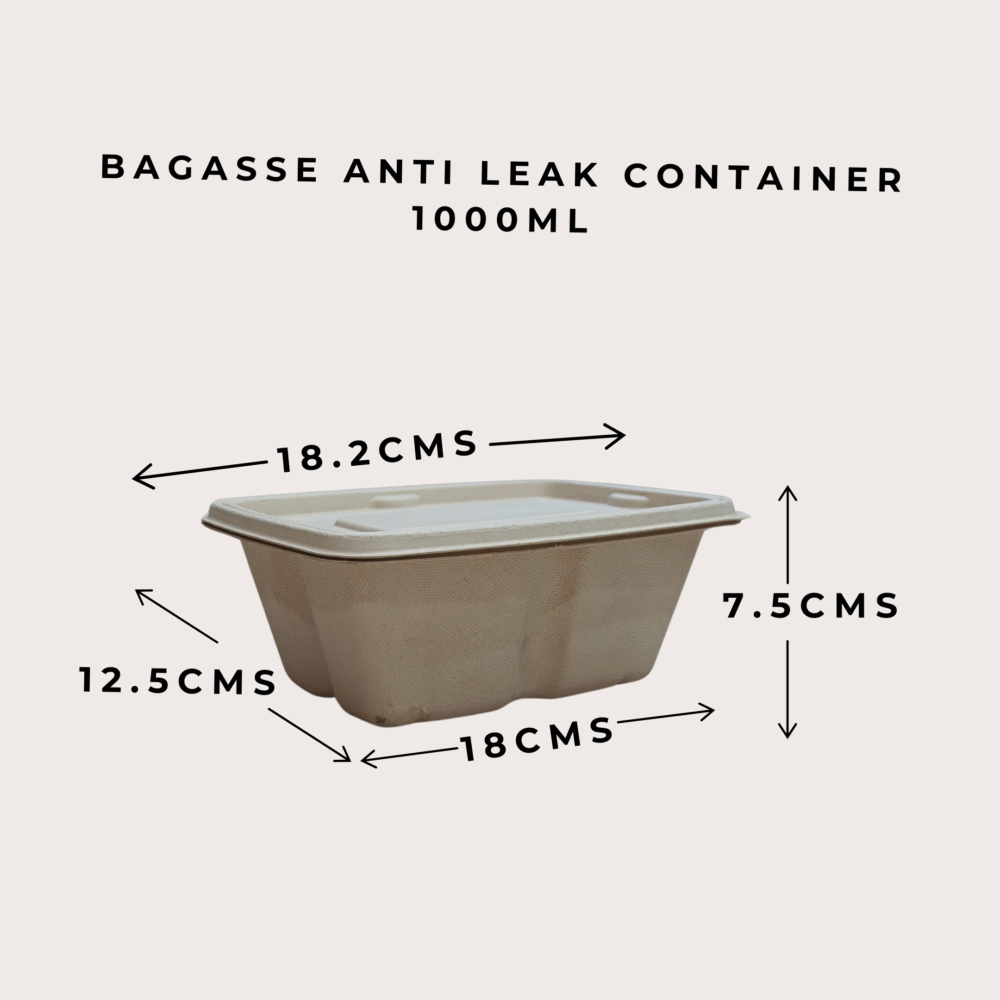 BAGASSE ANTI-LEAK CONTAINER WITH LID (RECTANGLE) 1000ml
