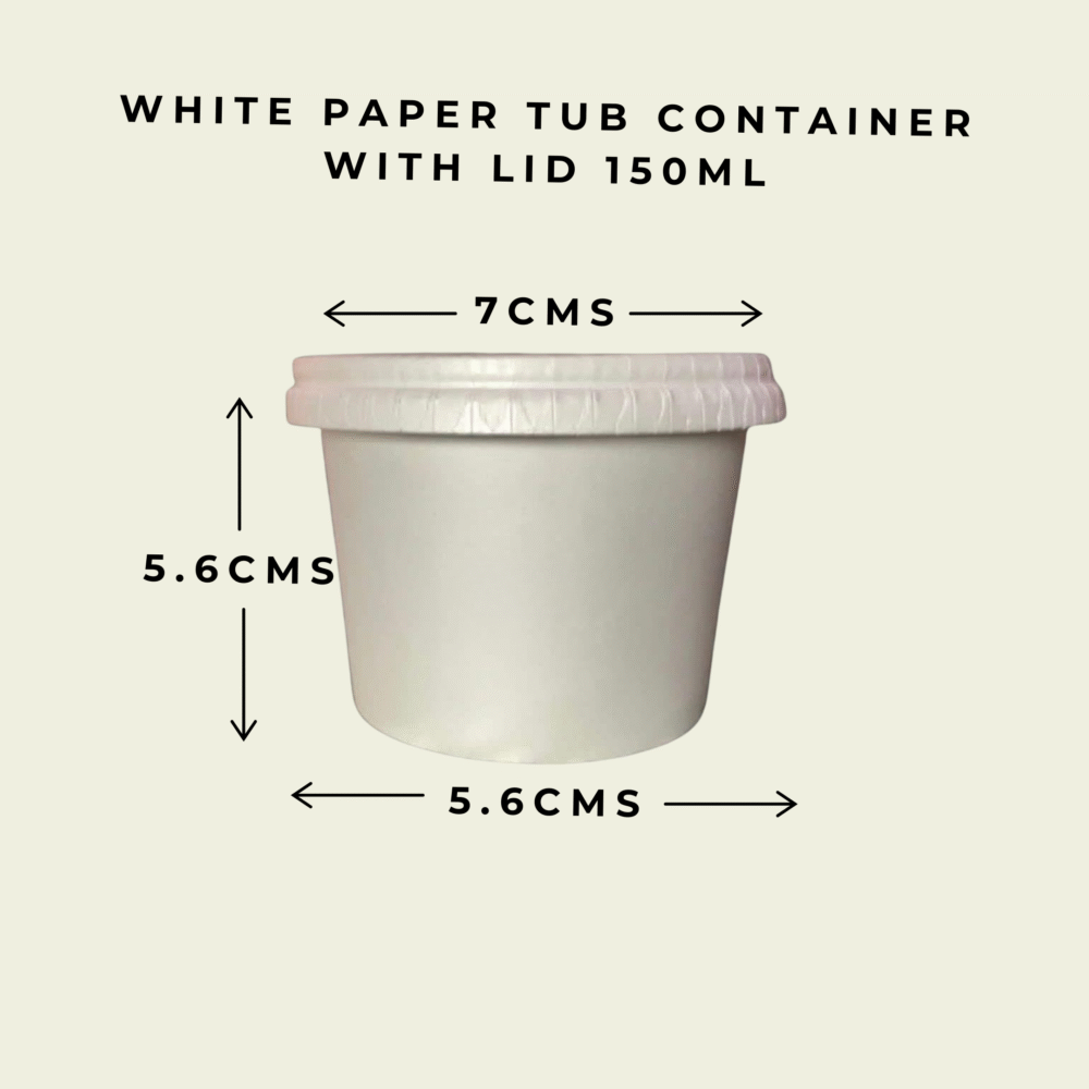 WHITE PAPER TUB CONTAINER WITH LID 150ml
